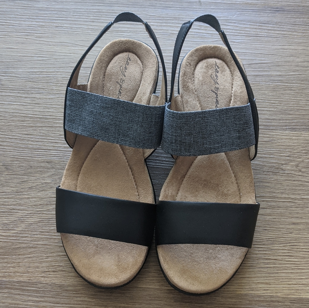 Easy Spirit Black Kaffi Slingback Wedge Sandal